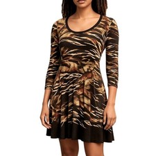 Karen Kane Animal Print Knit Dress Medium Long Sleeve Scoop Neck Made USA