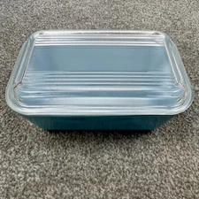Pyrex 502 B Dish Aqua Blue Teal With Lid 502C 4" x 6.75" Refrigerator Dish