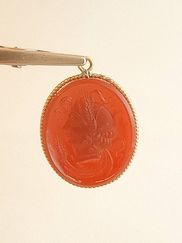 Antico cammeo vittoriano intagliato corniola intaglio oro soldato romano ciondolo - Foto 9 di 11