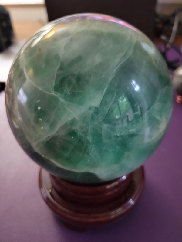 USA SELLER-Green Fluorite Crystal Healing Sphere with Stand, 4" Diameter, 6+lb