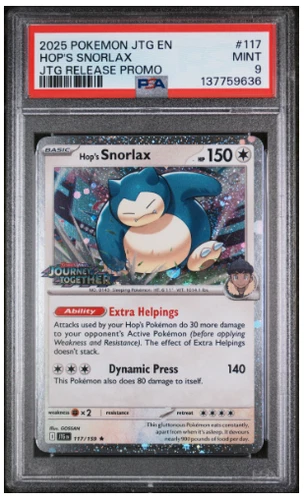 2025 Pokemon JTG 117/159 Stamped JTG Release Promo Hop's Snorlax PSA 9