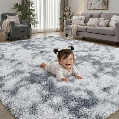 Grey Bedroom Rug 9x12 Non Slip Super Soft Big Shaggy Rug for Living Room Room...