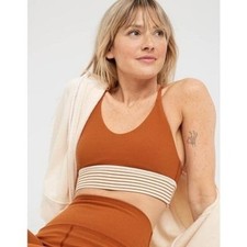 Aerie Offline Real Me Ribbed Longline Bralette Rust Brown Striped Band US M NWT