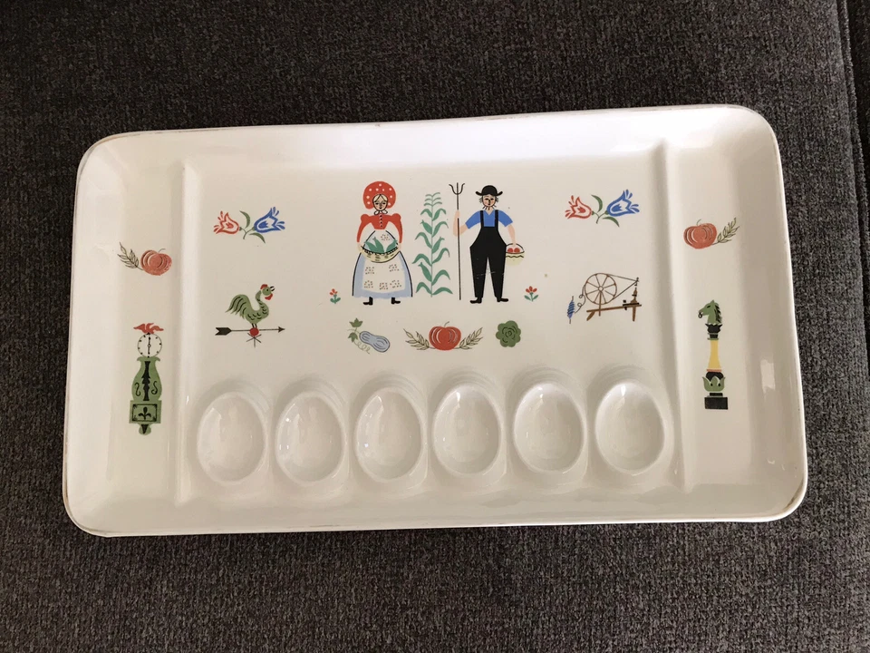 Bandeja de huevos dividida vintage de arte popular Pennsylvania holandesa Amish 15,5x13 Foto 4 de 4
