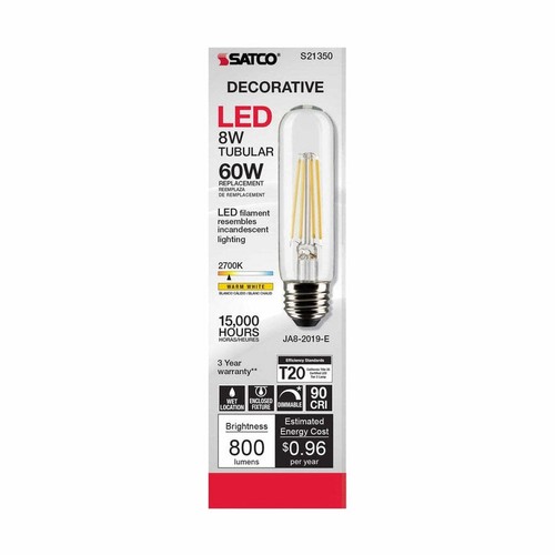 8W T10 LED - Clear - Medium base - 90 CRI - 2700K - 120V - 6-Pack - Picture 5 of 6