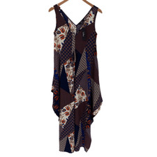 Lulus Bon Voyage Navy Blue Mixed Print Wide Leg Jumpsuit Women XS EBD70517