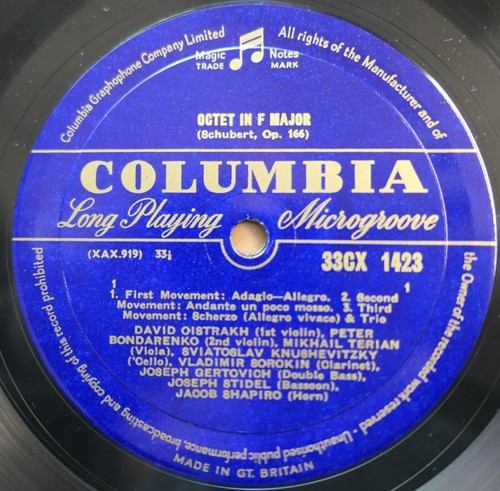 33CX 1423 Schubert Octet David Oistrakh Bondarenko Terian etc Columbia 1st B/G - Picture 3 of 5