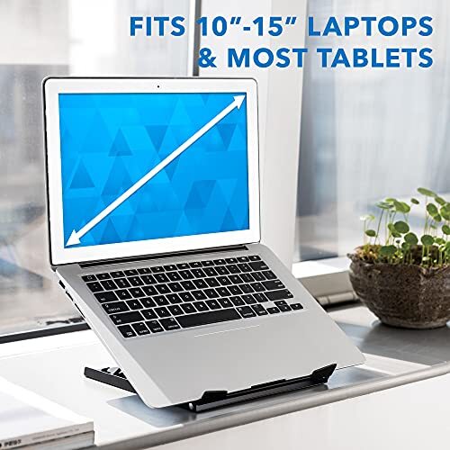 **Adjustable Black Steel Laptop Stand for Desk - 5 Height Options**