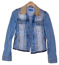 Escada Sport Women Denim Jacket suede collar WILD THING imprint cowskull sz 34