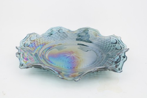 Diamond Indiana Glass Iridescent Blue Carnival Starburst Plate Dish Hostess 2908 - Picture 4 of 11