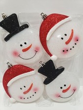 4 Christmas Holiday Snowman Plastic Glitter Tree Ornaments Decor 5"