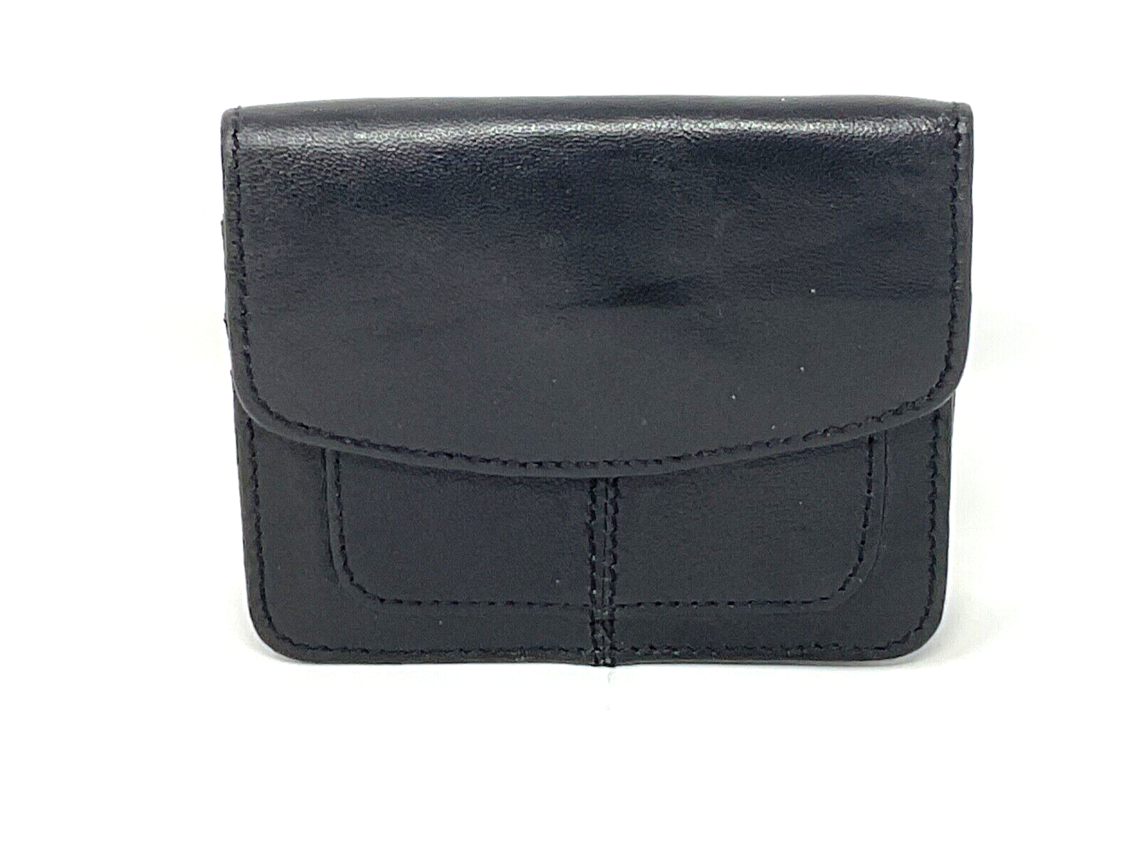 (C) Wilsons Leather Black Leather Wallet Zip Coin Holder Can Hang on Belt