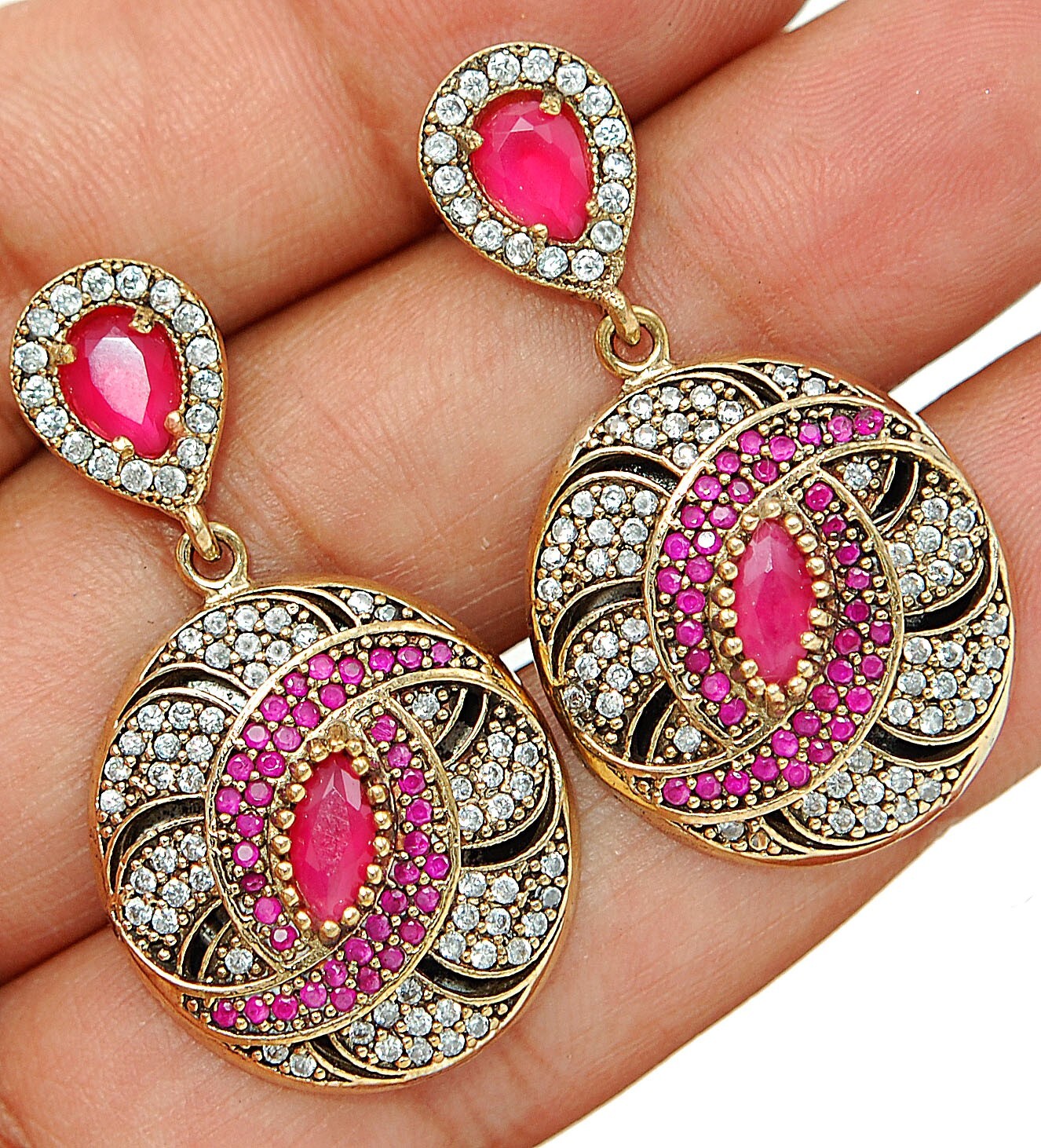 Ottoman Empire Inspired 12CT Treated Ruby 925 Sterling Silver Earrings TE3491 Elegant Design