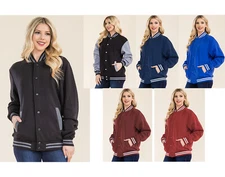WOMENS CASUAL VARSITY JACKET BOMBER JACKET PLAIN LETTERMAN JACKET WINDBREAKER