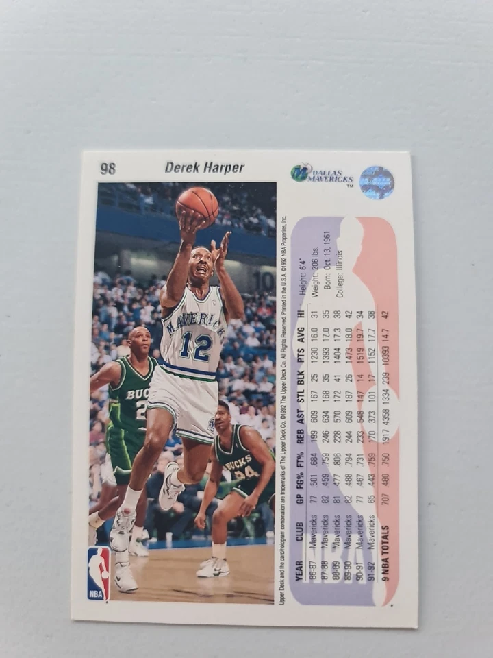 Derek Harper Dallas Mavericks 1992 cubierta superior #98 ~ E3A Foto 2 de 3
