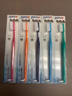 12 pack of Paro M43 toothbrushes-medium, 4 rows, with Paro interspace brush F