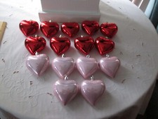 15 pc. Assorted Red  Pink Shiny Heart Valentines Day Ornaments, NIB