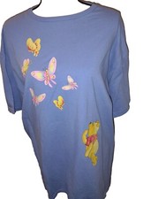 Vintage Adult XL Disney Winnie The Pooh Blue Butterfly Bear Short Sleeve Shirt .