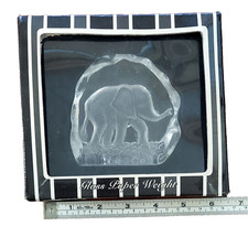 Glass Elephant Paper Weight - 4 inches x 3.5 inches tall