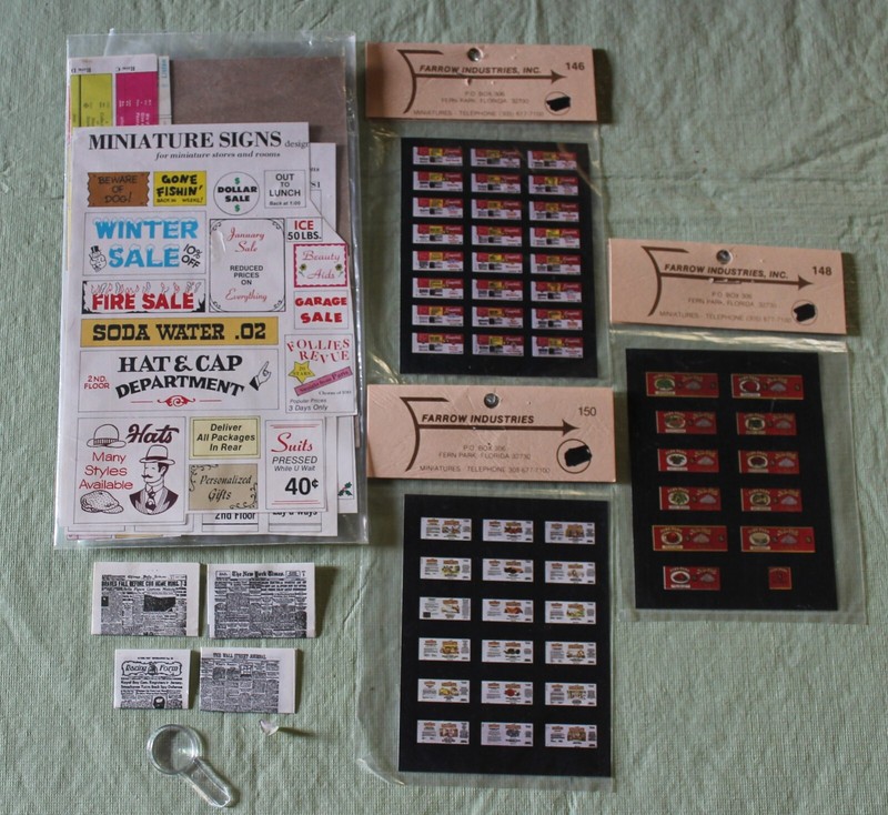 Miniature Dollhouse Signs, Food Labels and Newspapers