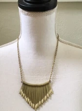 Zad Necklace Gold Tone Fringe White Enamel  Detail Fashion Jewelry 18” Vintage?