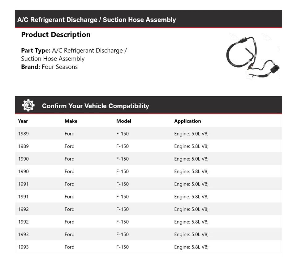 Conjunto de manguera de succión/descarga de refrigerante de CA para Ford F-150 1989-1993 4 estaciones Foto 2 de 4