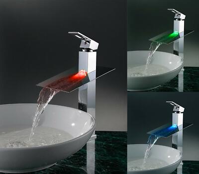 Chrome LED Waterfall Colors Changing Bathroom Basin Mixer Sink Faucet - HDD723H