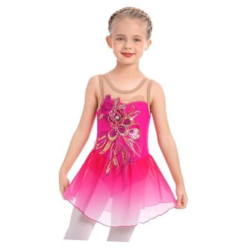 Girl Ice Figure Skating Dress Ballett Dance Leotards Gymnastics 3-4T Hot Pink