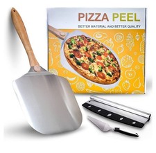 Pizza Peel set 12 x14 Inch with Foldable Wooden Handle  Perfect for Baking Pizza