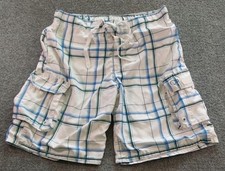 Ocean Pacific M 32/34 White Blue Plaid Cargo/Board Swim Trunks With Liner.