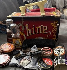 Vintage HI MARK Shoe Shine Box 5 Cent Shine Circus Carnival Theme W/Acccessories