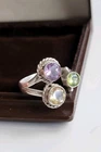 Vtg Sterling Silver Ring 3x Gemstones Citrine Amethyst Peridot Round Caboshon Vg