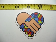 AUTISM SUPPORT SMALL STICKER DECAL HANDS SHAKING PUZZLE PIECES AWARENESS
