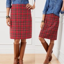 Talbots Red Plaid Dazzling Tartan A-Line Skirt Size 6 Wool Blend