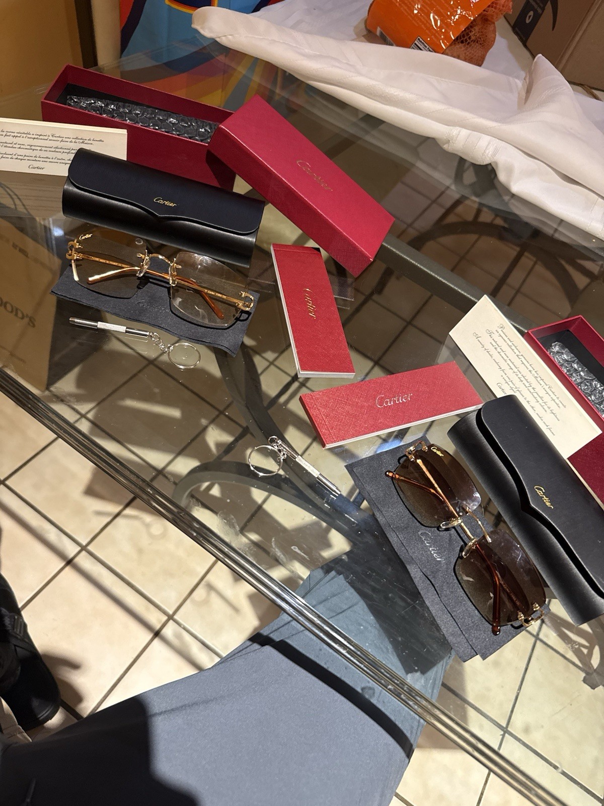 Bornze Gradient Cartier Paris Rimless Rectangle Sunglasses Brown Gradient Lens Gold ...