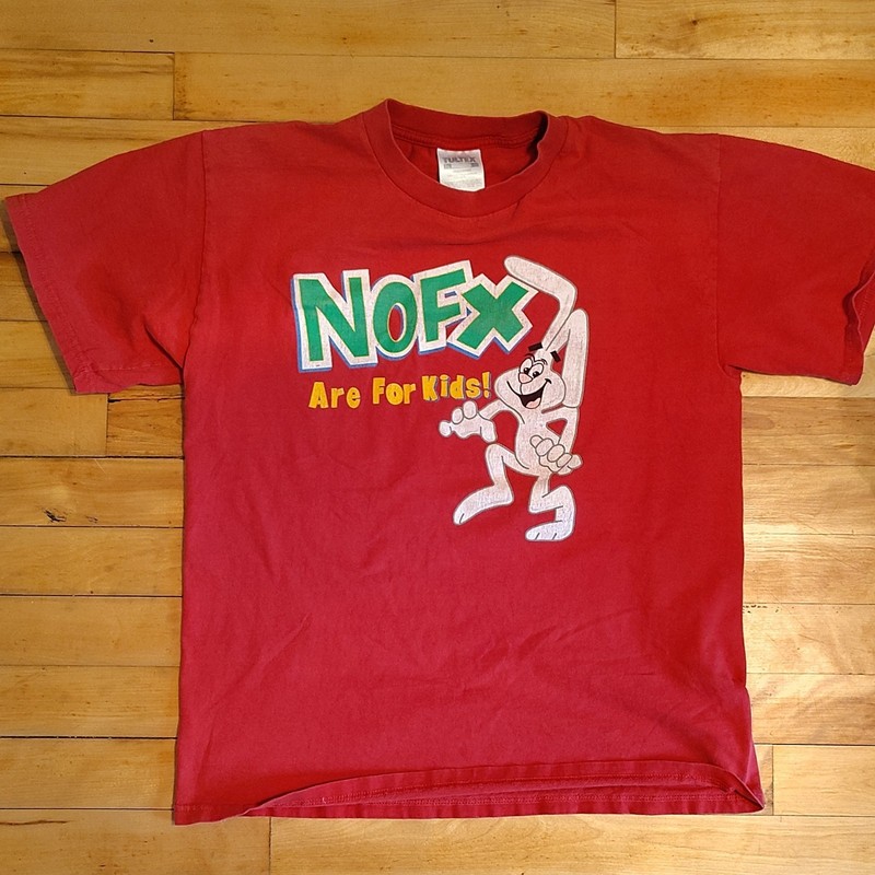Vintage Tultex NOFX Are For Kids Red Graphic Tee Preshrunk Cotton Jersey Crew L