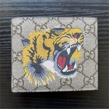 Gucci GG Supreme Bengal Tiger Bifold Wallet Men Beige Brown Animal Print Canvas