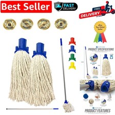 Professional Colour Coded Mop Set - 120cm Aluminium Handle, 2 Reusable Heads