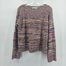 LOFT Womens Space Dye Knit Sweater Purple Pink Multi Crew Neck Pullover Size M
