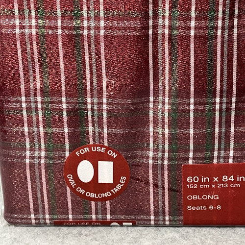 Winter Wonderland Metallic Red Plaid Christmas Holiday Tablecloth 60" x 84" Lame - Picture 4 of 4