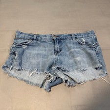 VTG Y2K Mossimo Supply Women Blue Denim Cut Off Jean Mini Micro Emo Short 5-8233