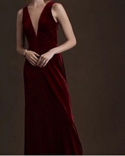 Jenny Yoo “Logan” Velvet V-neck Maxi Dress – XS – Burgundy/Wine