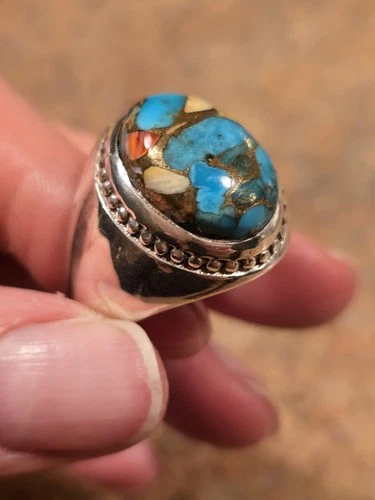 Size 14, Turquoise Stone Men's Silver Ring
