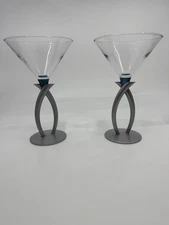 Bombay Sapphire Gin Geometrical Metal Stem Martini Glasses Set of 2