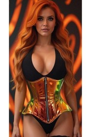 Daisy Top Drawer Sunset Holo Double Steel Boned Underbust Waist Cincher Corset