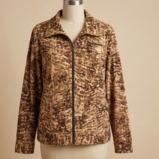 Chico's Zenergy 2 Brown Animal Print Zip Up Jacket Stretch Large Athleisure