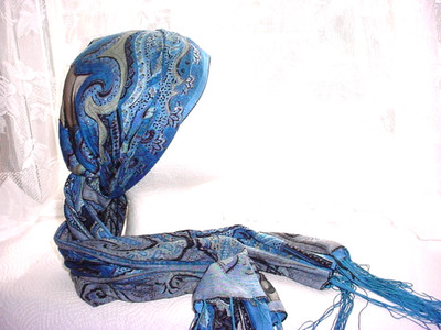 Sheer Burn-out Fringed Headscarf Hat Sash Gypsy Renaissance Garb A211926 Paisley