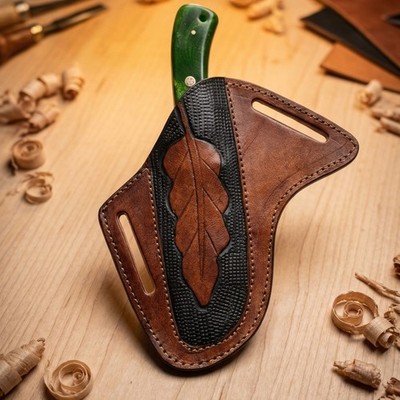 USA Prime Find Leather Sheath Pancake Cross Draw Tooled Oak Leaf