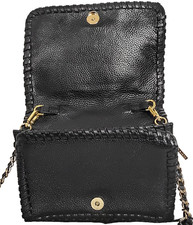 Tory Burch Marion Combo Crossbody Bag Black Pebbled Leather Whipstitch Clutch
