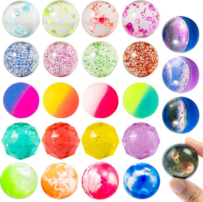 24 PCS Multistyle Bouncy Balls, 6 Styles 32Mm Assorted Bouncy Balls Bulk with St